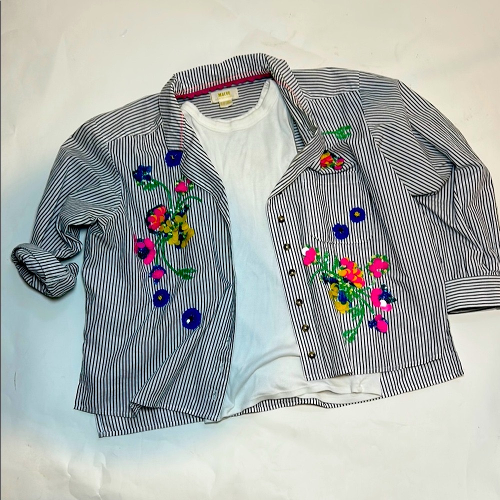 MAEVE Striped Floral Embroidered Jacket